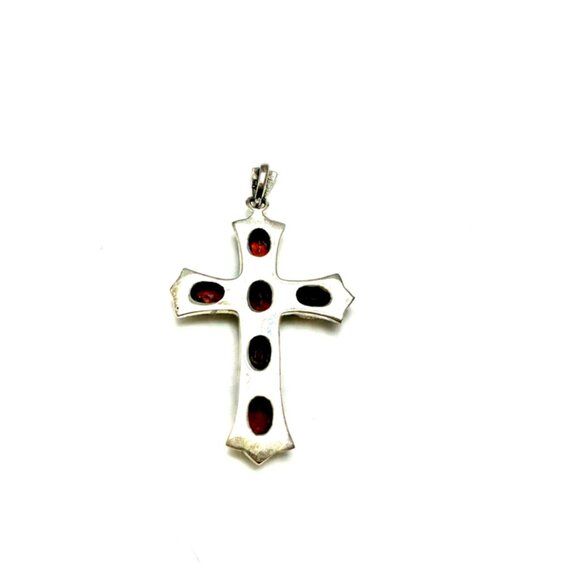 Garnet and Marcasite set in a Cross Pendant Sterling Silver Stamped 925 - Picture 3 of 4